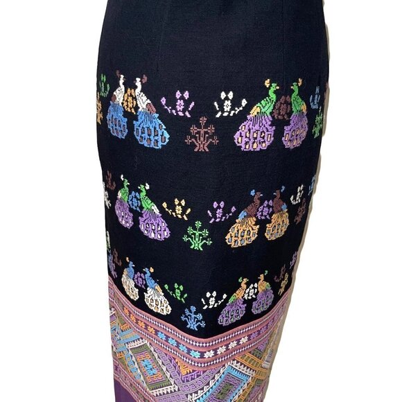 Chalermrak Womens Maxi Skirt Black Size Medium Vintage Custom Made Peacock Lined - Picture 2 of 12